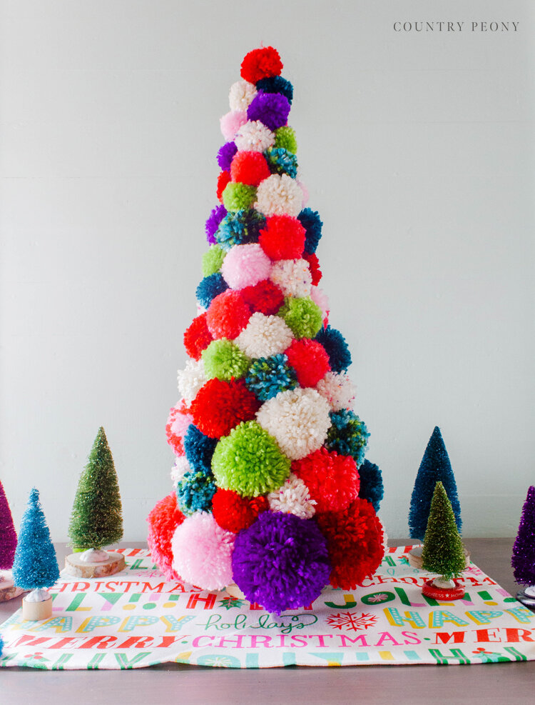 DIY Colorful Pom-Pom Christmas Tree with Clover — Country Peony